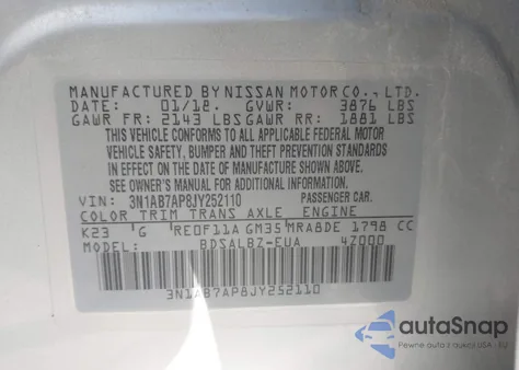 2018 Nissan Sentra S z USA, uszkodzony, nr VIN 3N1AB7AP8JY252110